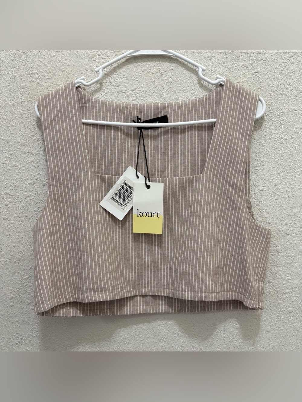 KOURT Light Brown Pinstripe Square Neck Crop Top NWT Large